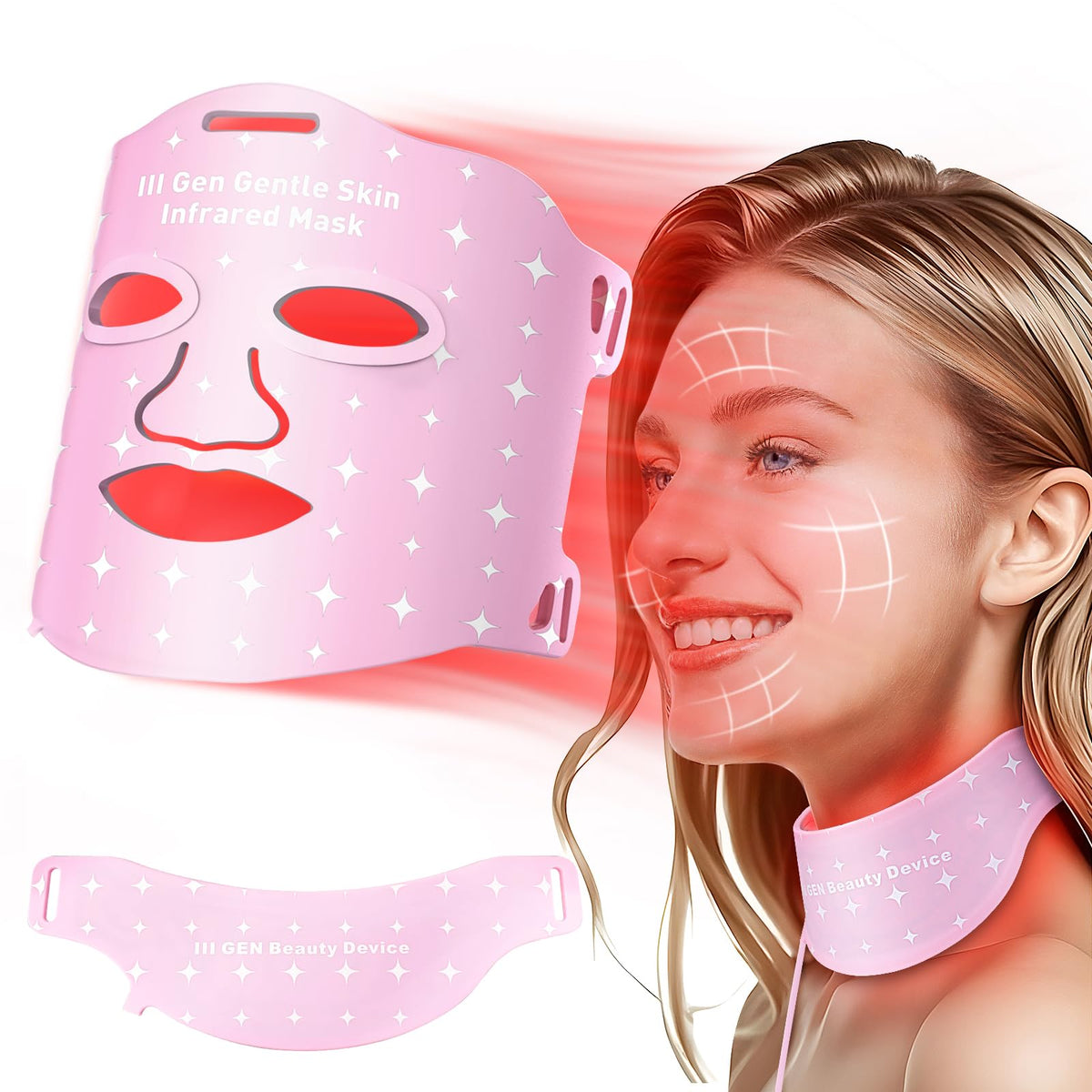 Coroever mascarilla de luz roja cubre cara y cuello para uso diario.