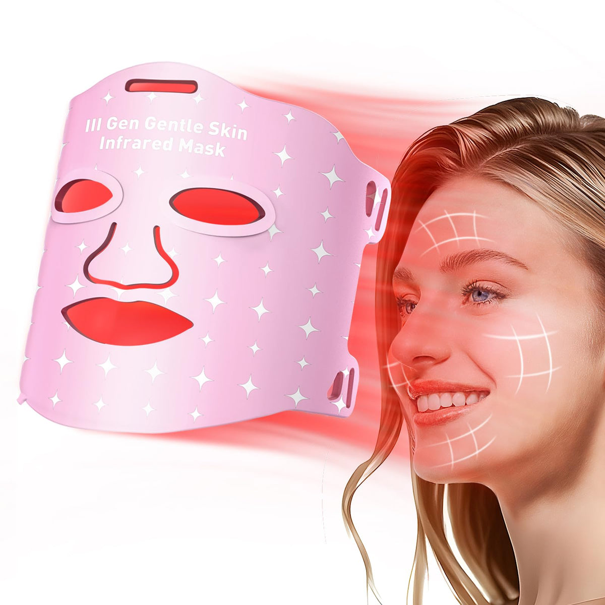 Coroover luz roja facial en la frente para cuidado de la piel en casa.