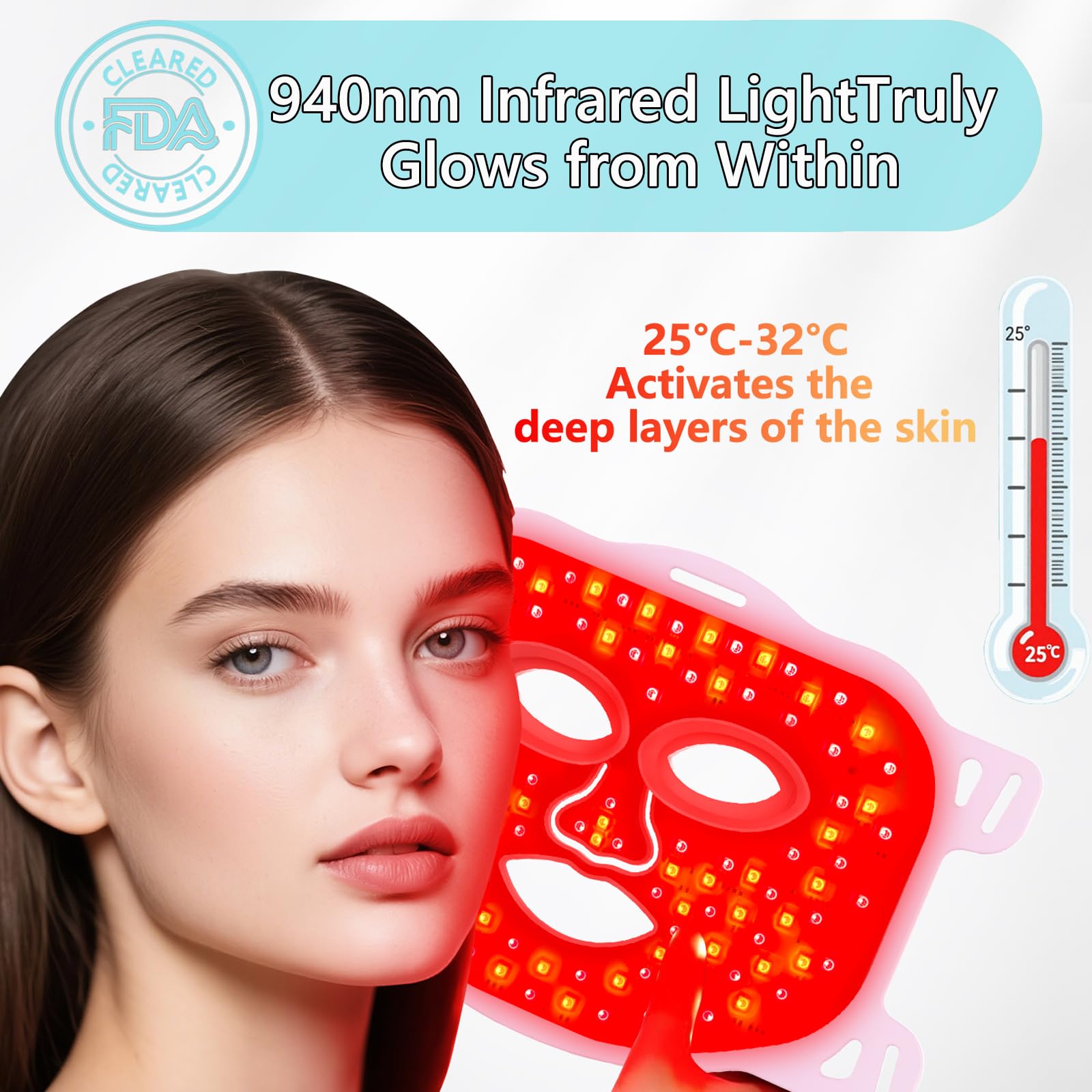 Coroover máscara LED infrarroja con calor, sesión cómoda para la piel.