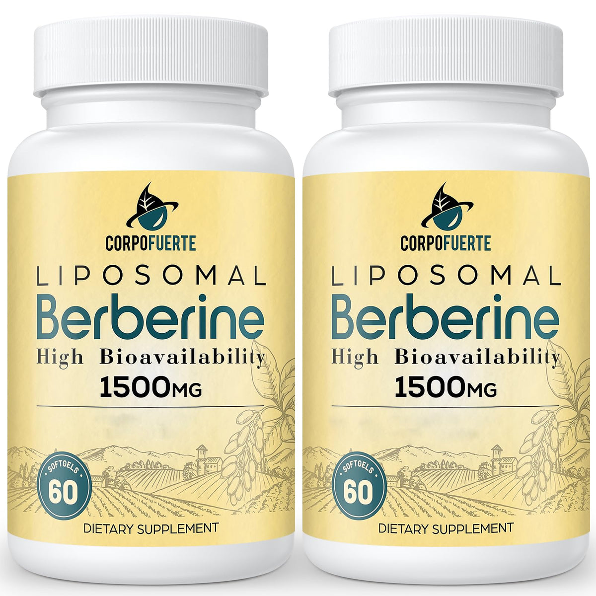 Corpofuerte Liposomal Berberine HCl 1500 mg en botella, apoyo al equilibrio corporal