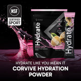CorVive Hydrate: bebida rosa limón, sabor refrescante para recuperación diaria.