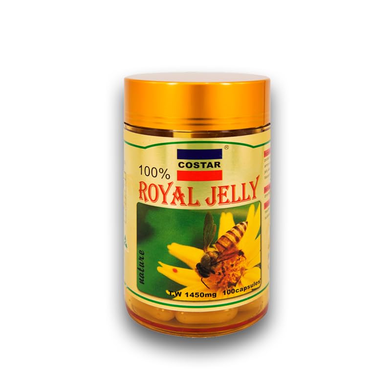 Costar Royal Jelly 1450mg, botella de cápsulas, apoya energía diaria y bienestar.
