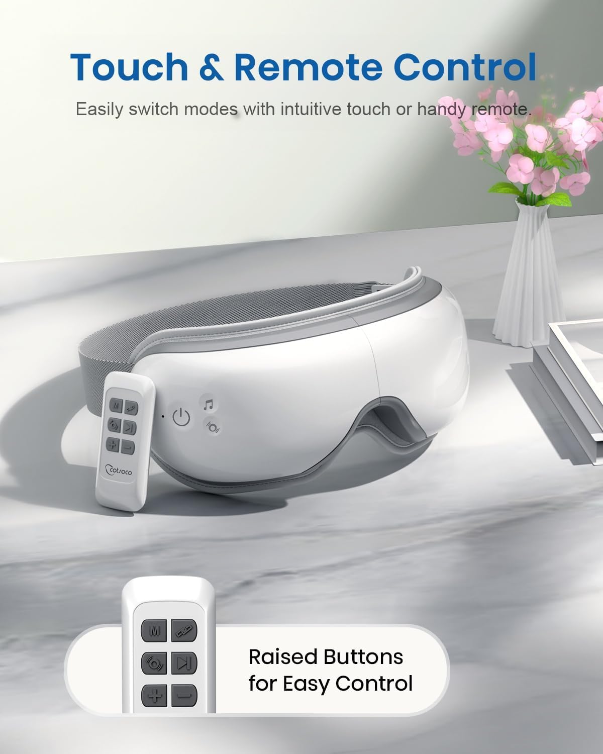 Control remoto con botones elevados para uso cómodo