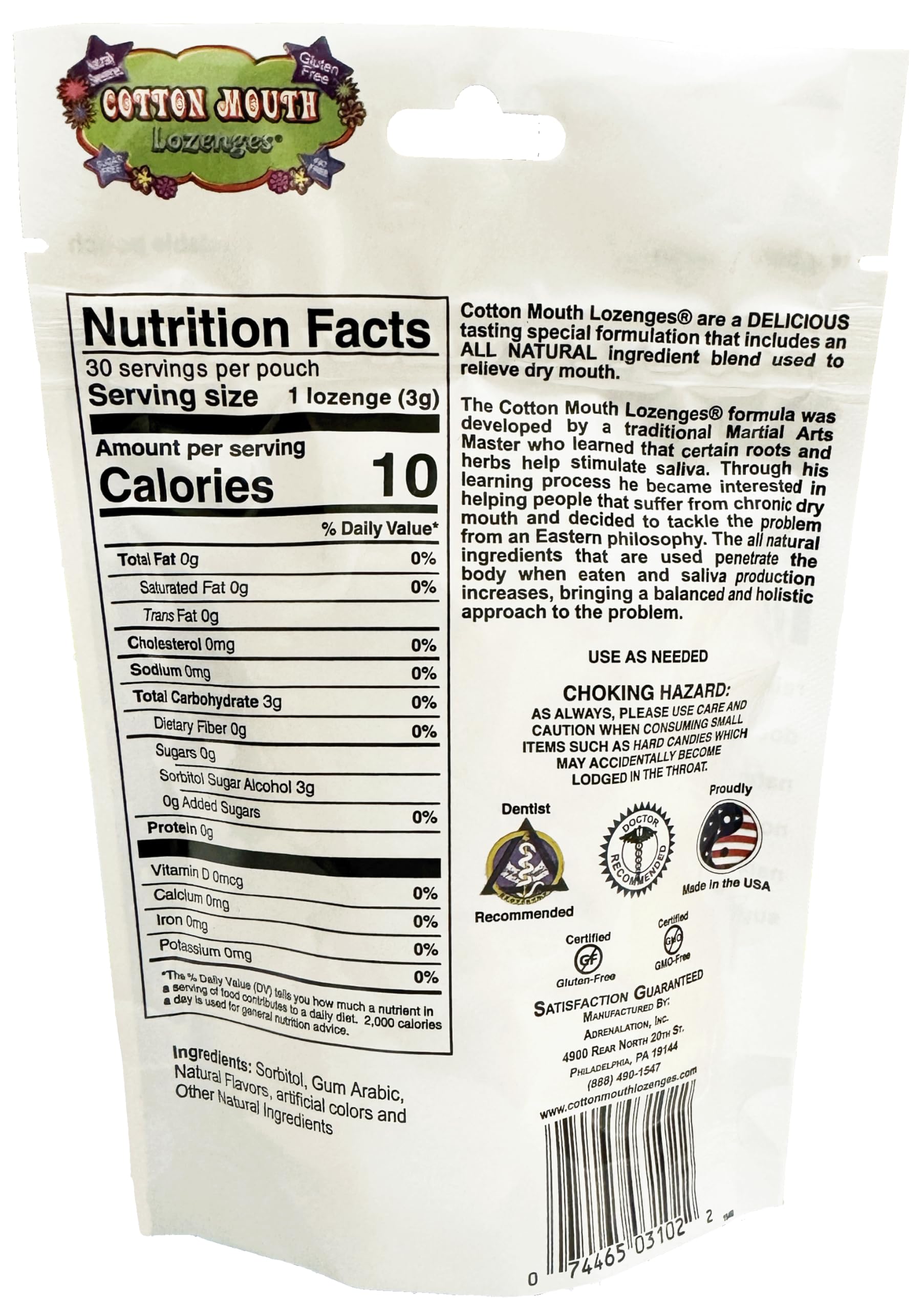 Cotton Mouth Lozenges estimulan la saliva con ingredientes naturales.