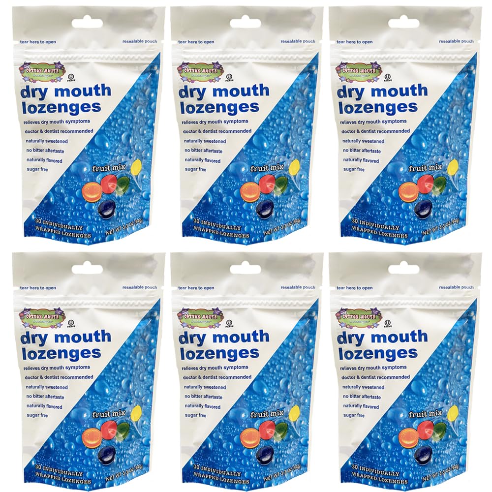 Cotton Mouth Lozenges en bolsa-fruta, alivio práctico para boca seca.