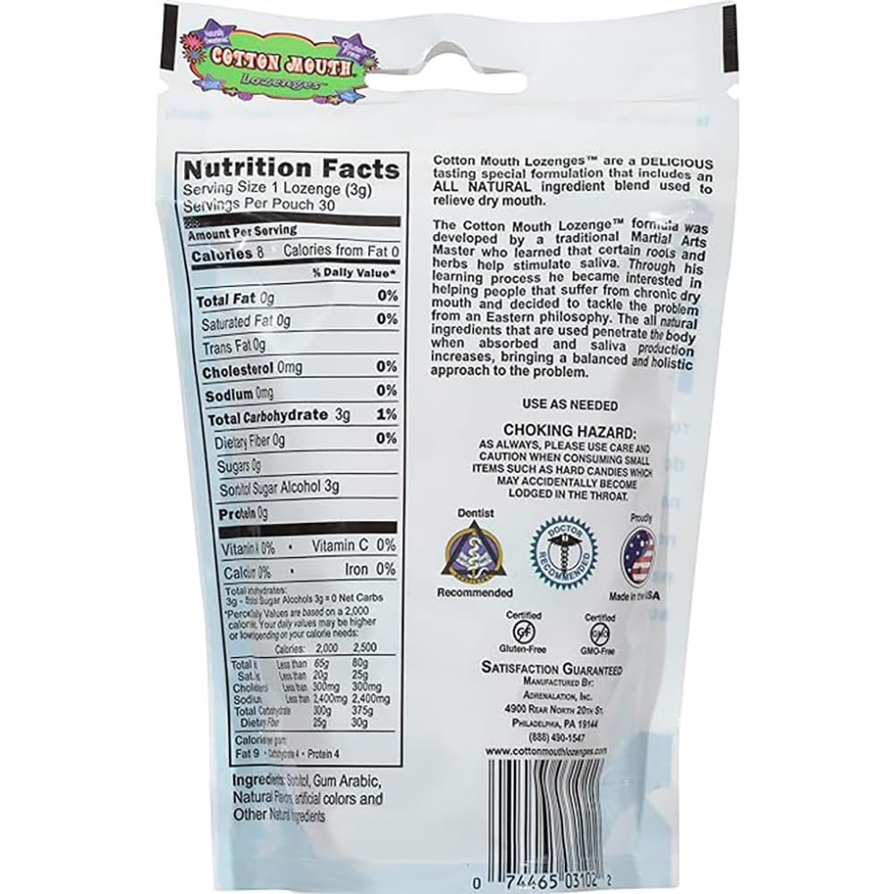 Cotton Mouth Lozenges envoltorios individuales para llevar