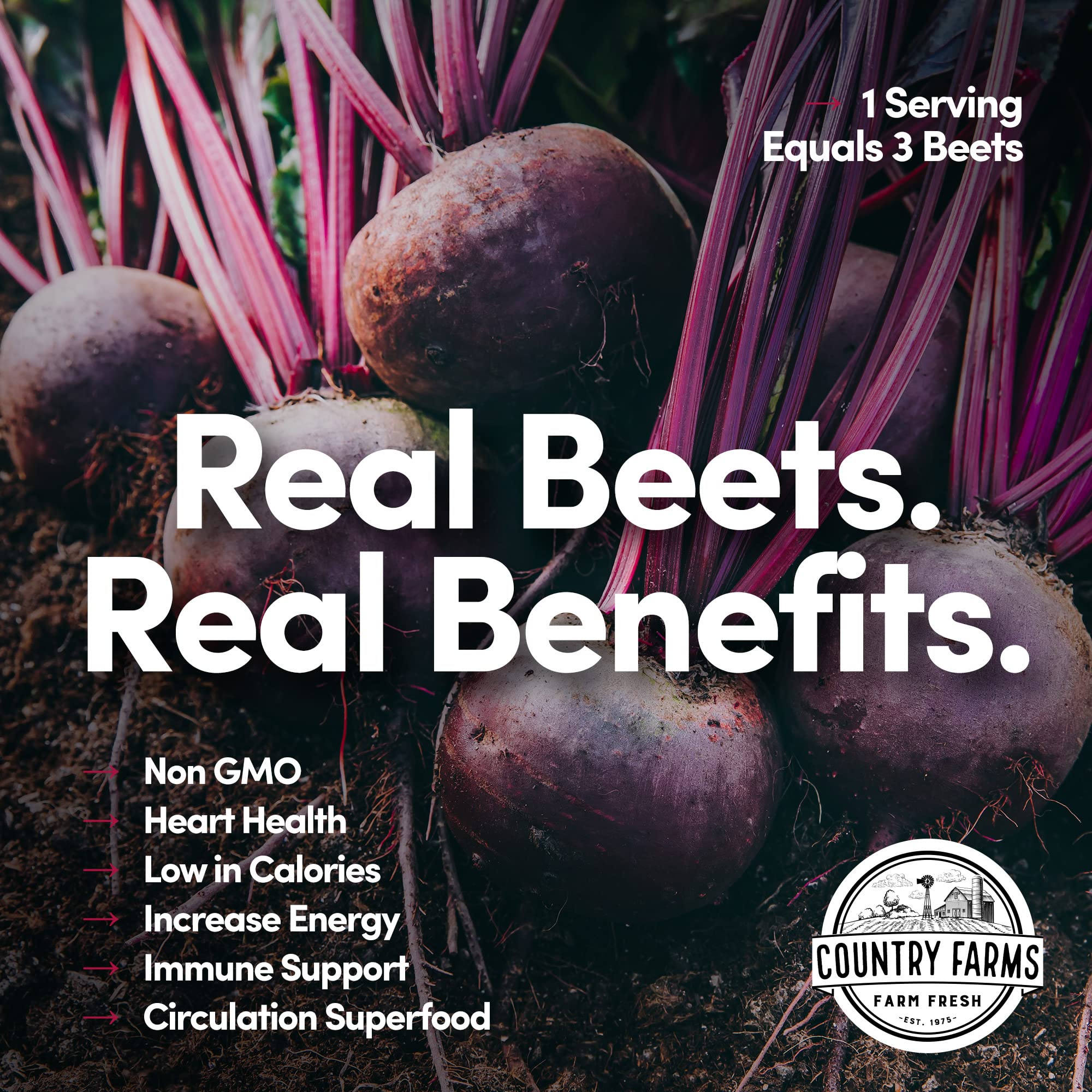 Polvo en agua Country Farms Bountiful Beets Powder, listo para beber.