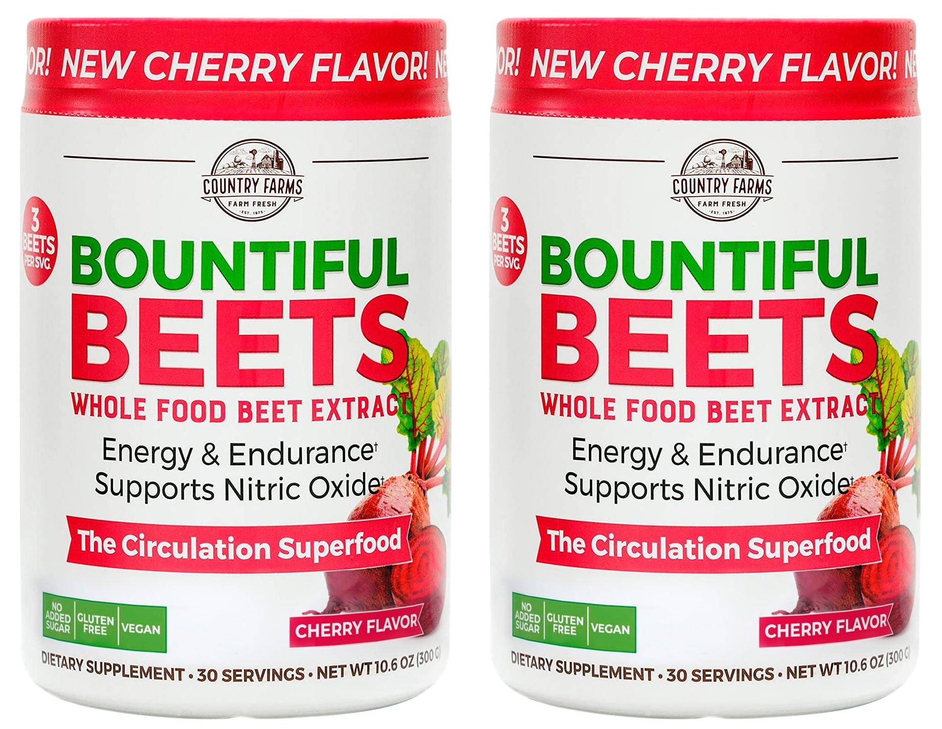 Country Farms Bountiful Beets Powder en envase, ideal para apoyar energía diaria.