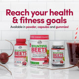 Muestra uso diario fácil de Country Farms Bountiful Beets para energia y circulación.