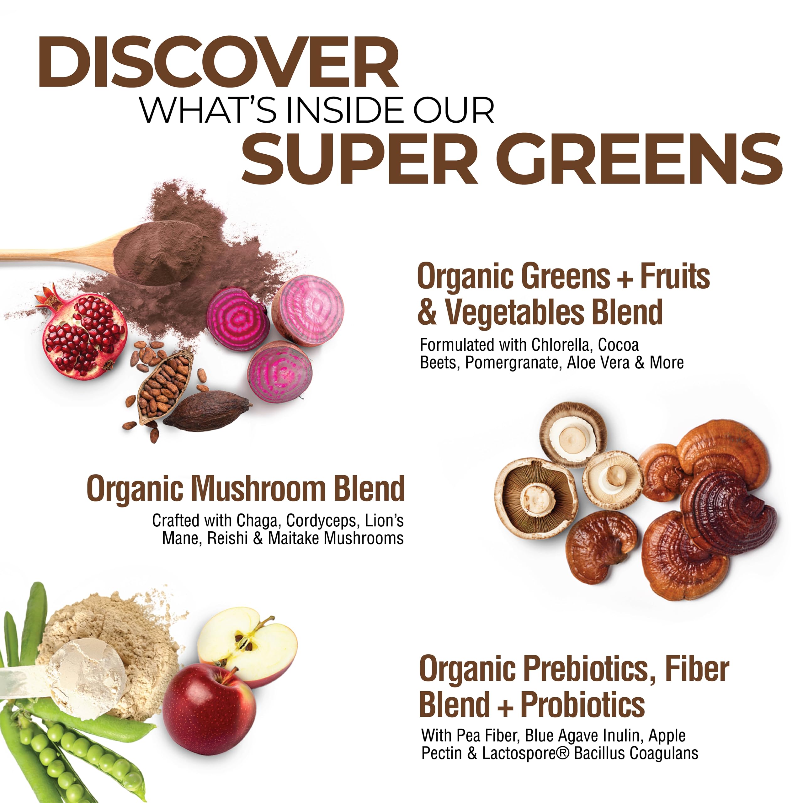 Country Farms Super Greens Chocolate: 50 superalimentos en cada porción, apoyo nutricional diario.