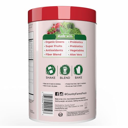 Country Farms Super Greens copa-vertido-bebida: energía sostenida sin estimulantes artificiales.