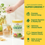 Cucharita de medición de Country Farms Super Greens para porciones fáciles.