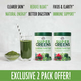 Country Farms Super Greens, polvo para batido, fácil de incorporar al desayuno.
