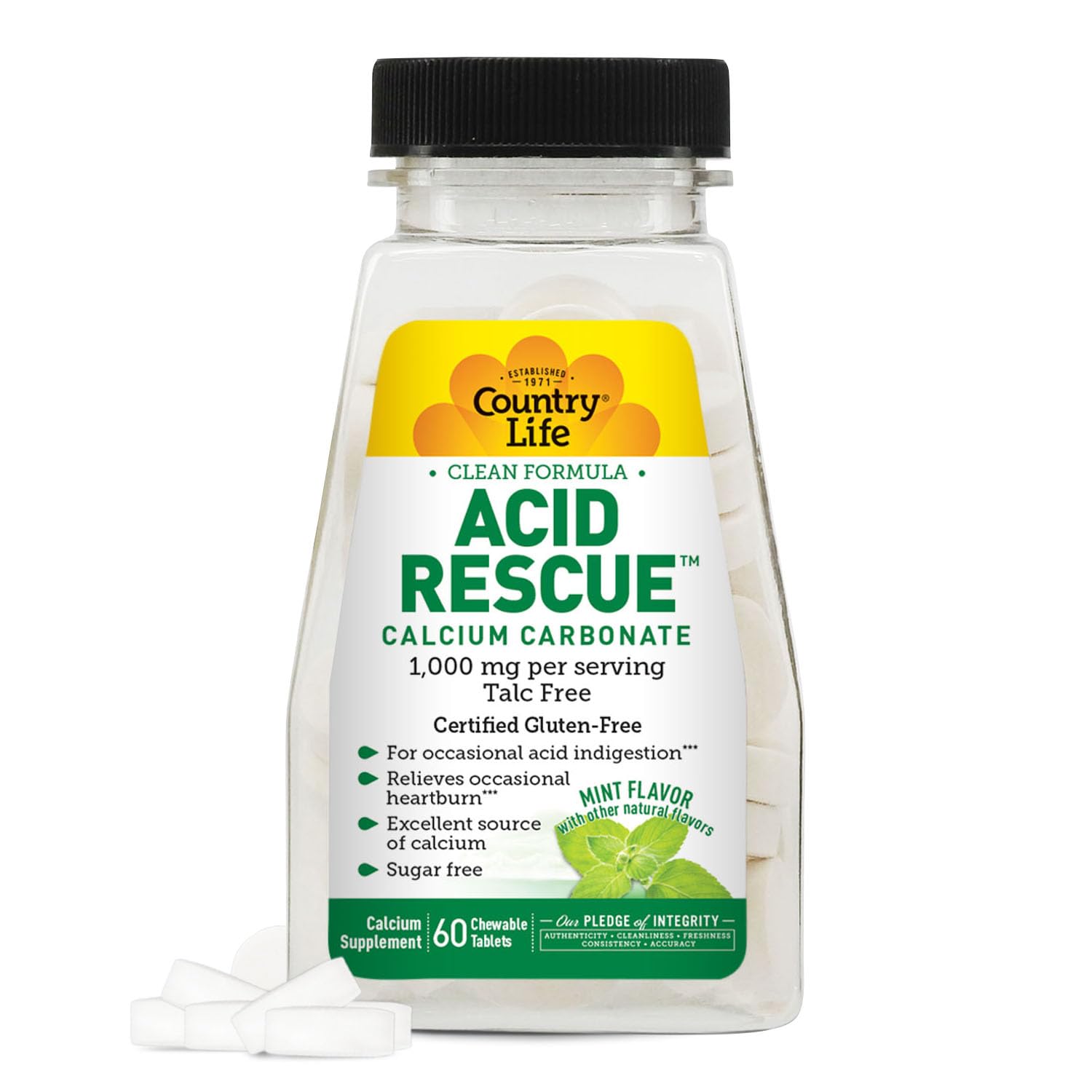 Country Life Acid Rescue tableta masticable de menta para alivio ocasional de acidez
