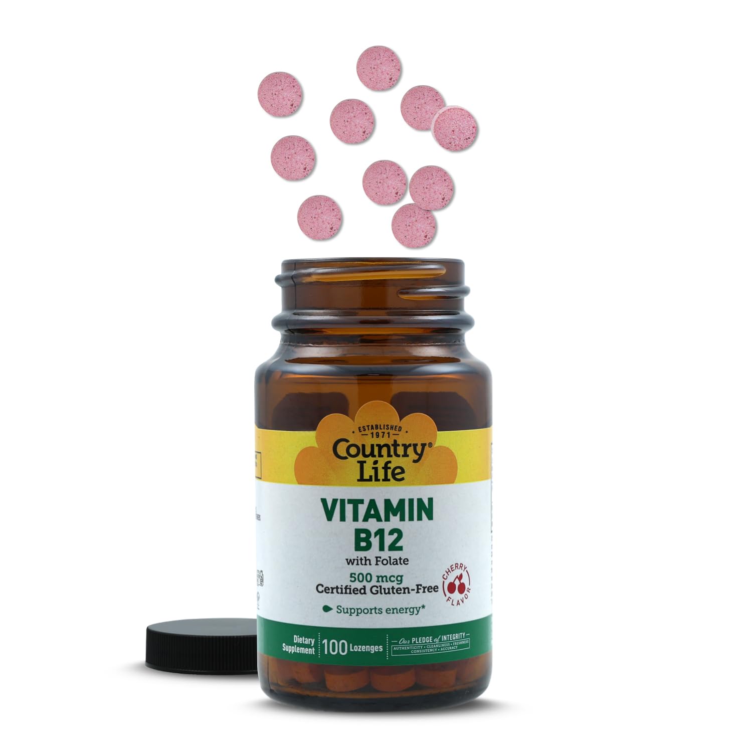 Country Life B12 con Folato, certificado Halal y No-GMO.