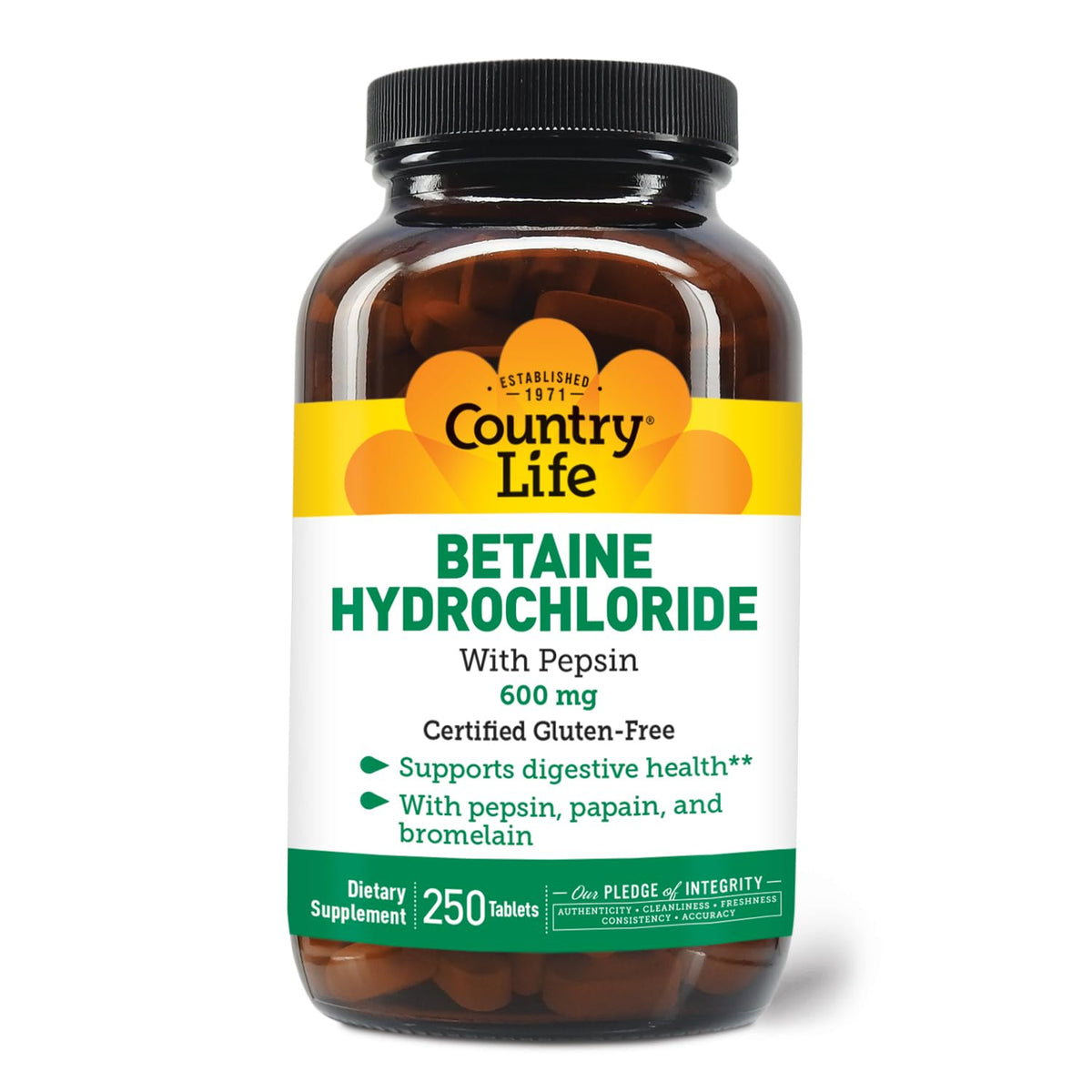 Country Life betaina hidroclorhidrica con pepsina frasco: apoyo digestivo suave al comer