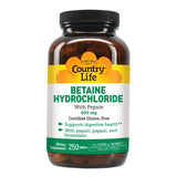 Country Life betaina hidroclorhidrica con pepsina, uso diario para apoyar la digestión tras la comida