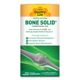 Country Life Bone Solid, botella de cápsulas, apoyo potencial a la salud ósea diaria.