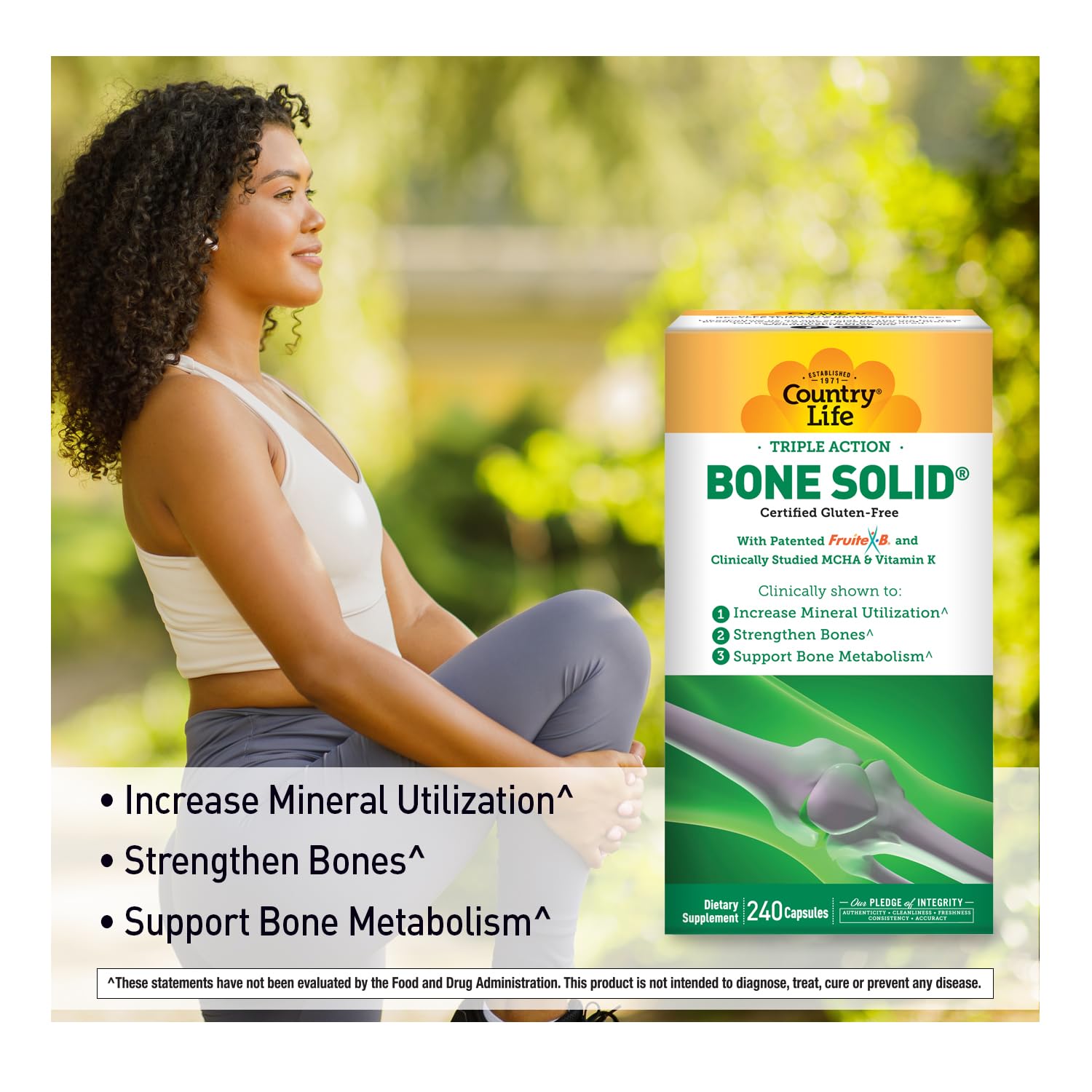 Country Life Bone Solid, etiqueta del producto con K2 y D3 para huesos.