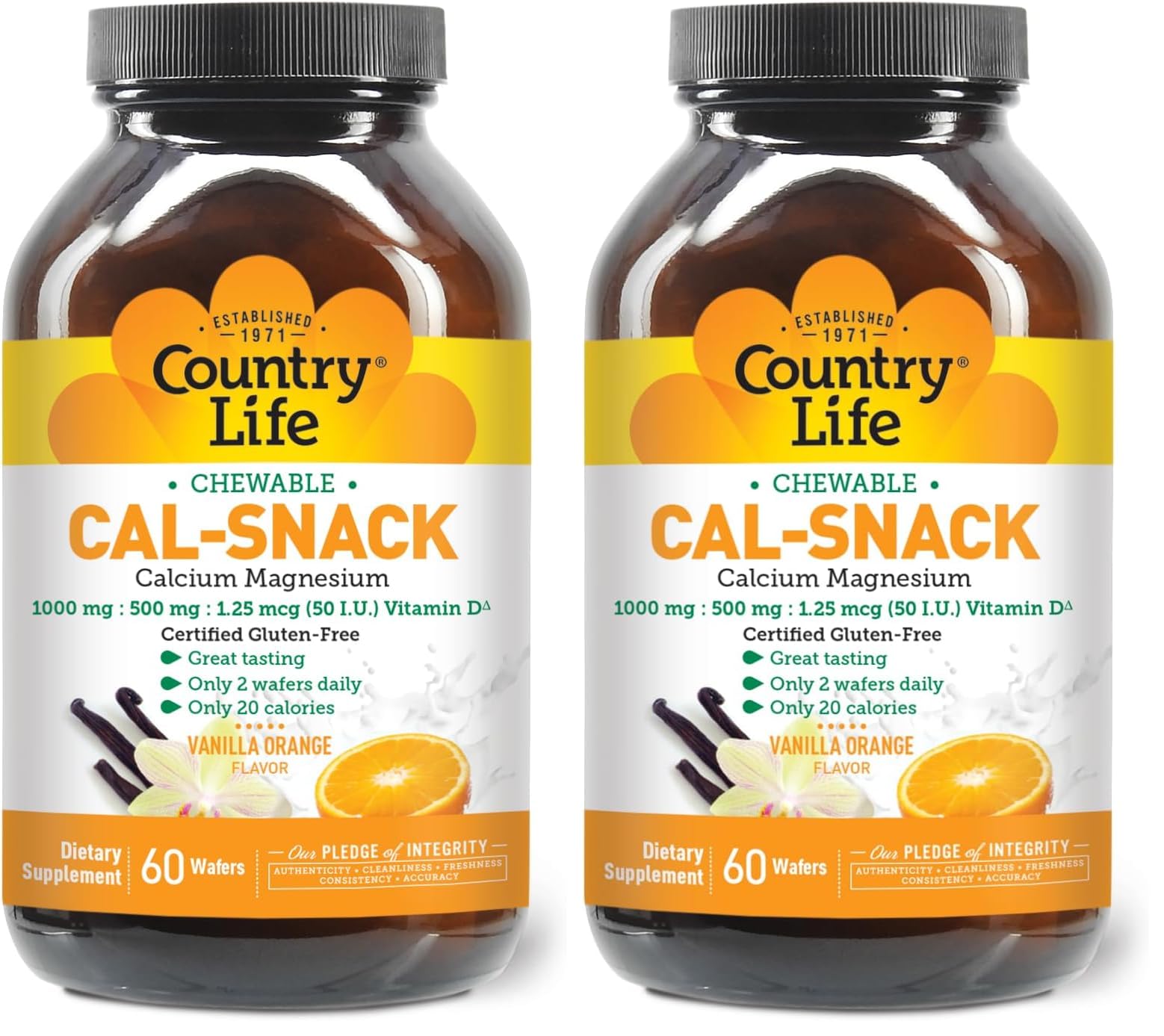Country Life Cal-Snack tabletas masticables sabor naranja vainilla para ingesta diaria