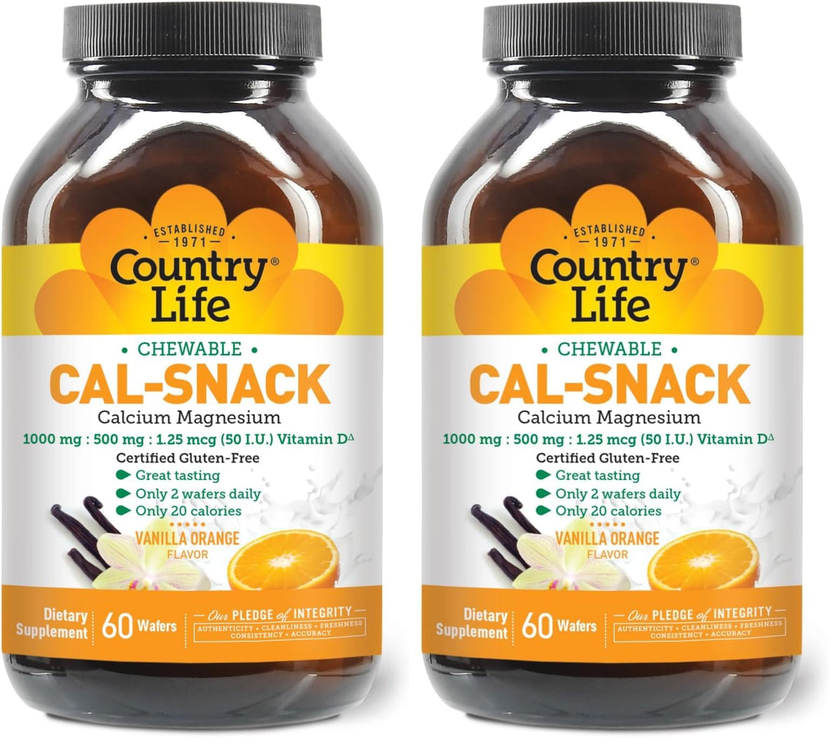Country Life Cal-Snack tabletas masticables sabor naranja vainilla para ingesta diaria