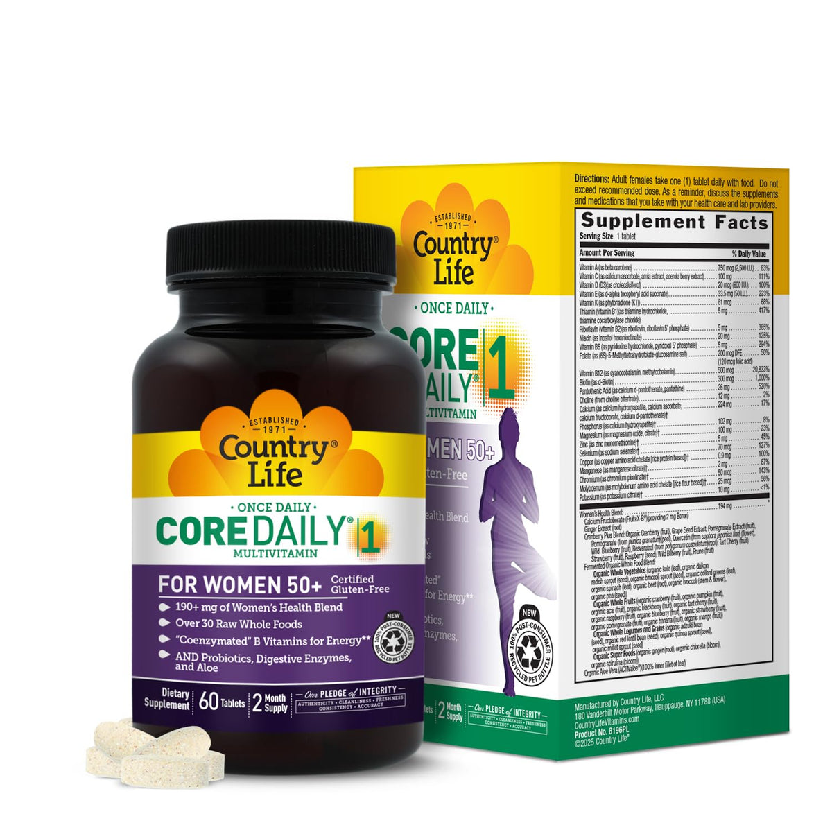 Country Life CORE Daily-1 para mujeres 50+, botella para energía y nutrición diaria
