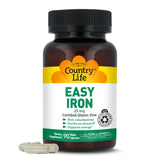 Country Life Easy Iron 25 mg: cápsulas suaves para energía diaria.