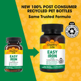 Etiqueta de Country Life Easy Iron 25 mg con información de uso claro.