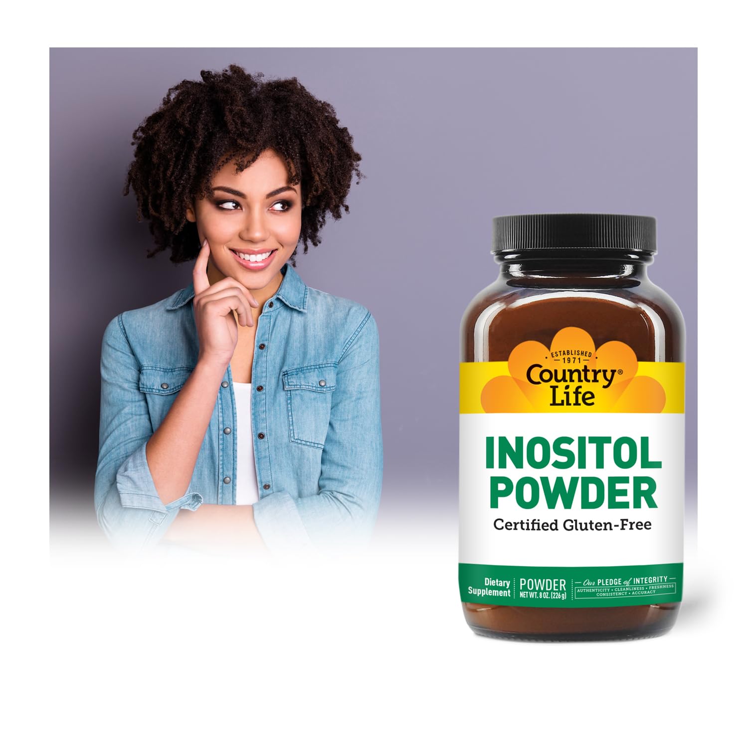 Country Life Inositol, cuchara medidora incluida para dosis precisas.