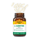 Etiqueta frontal de Country Life L-Carnitina 500 mg destacando su fórmula vegana.