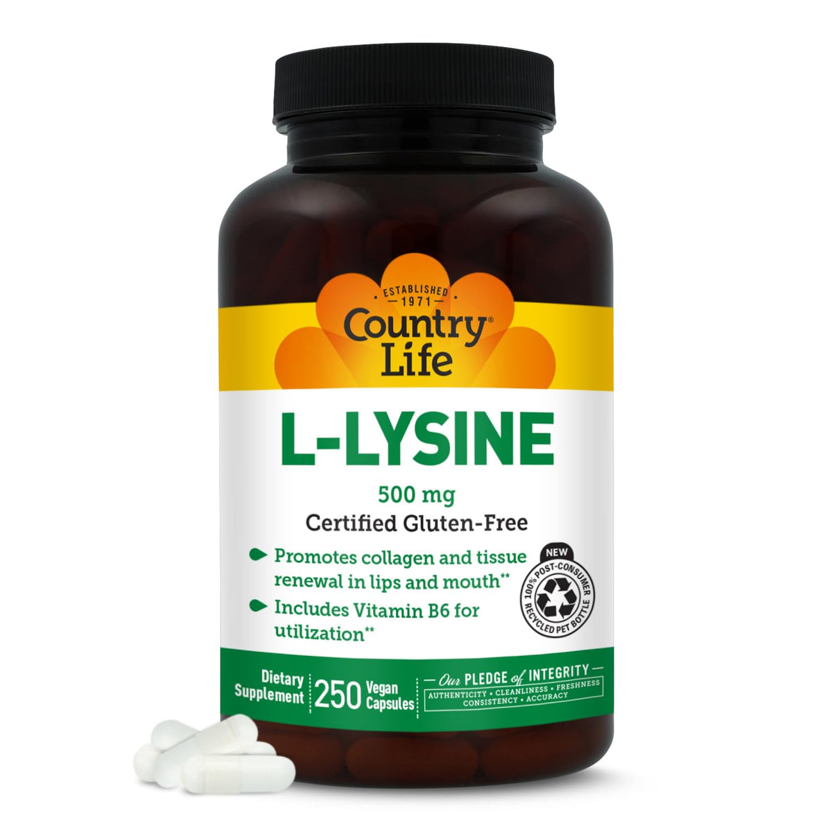 Country Life L-Lisina 500mg con B-6, botella para apoyo inmunitario