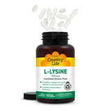 Frasco de Country Life L-Lisina 500mg con B-6, sin gluten certificado