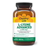 Country Life Lisina 1500mg cápsulas en empaque compacto para uso diario.