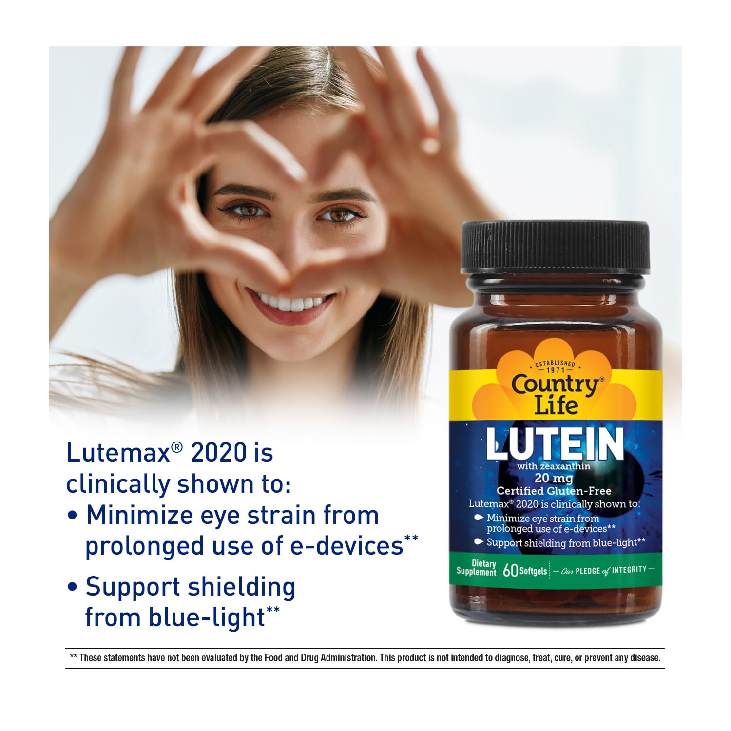 Country Life Lutein 20 mg filtro luz azul: protección frente a pantallas.