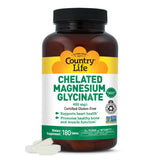 Country Life magnesio glicinato 400 mg en tabletas, absorción alta para músculos