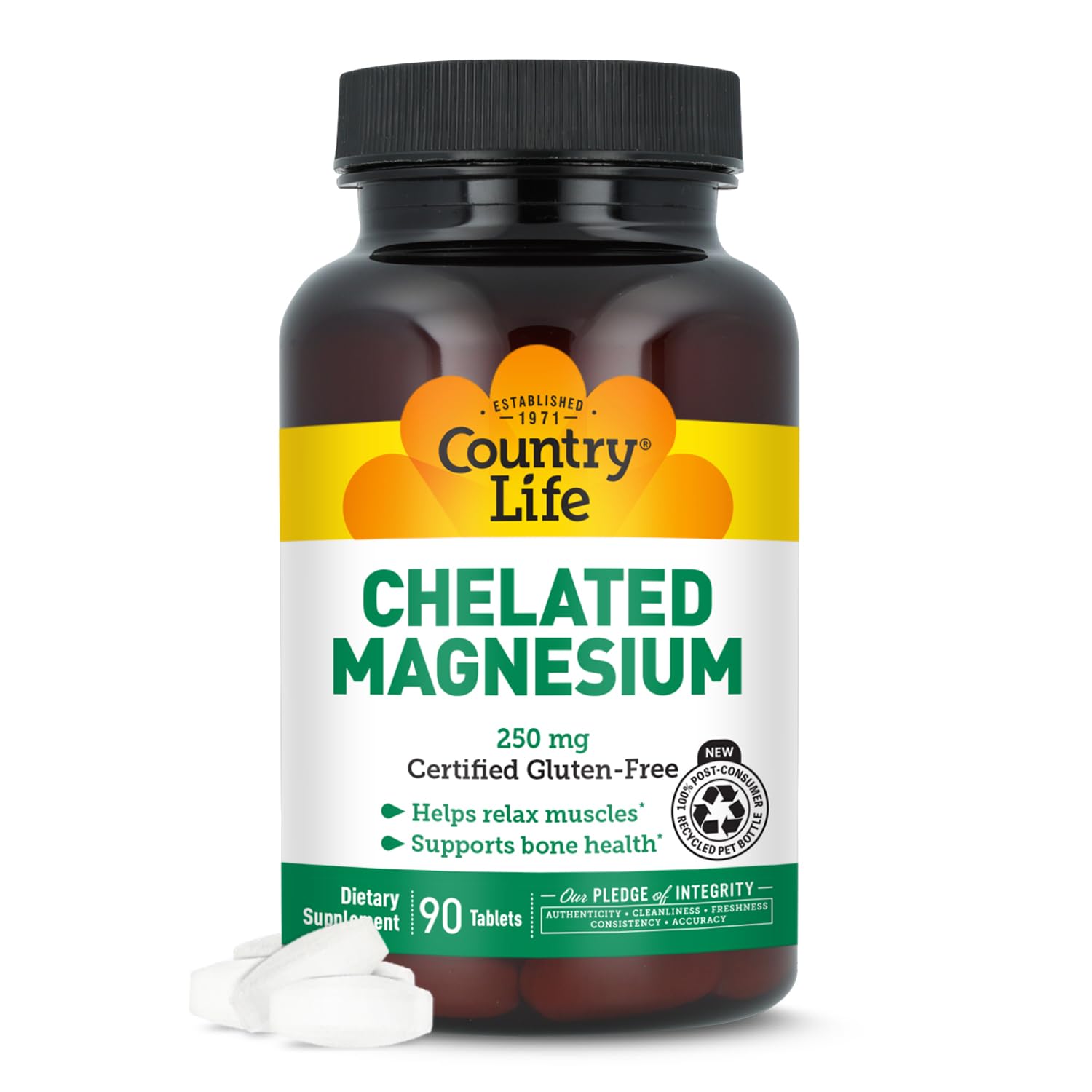 Country Life magnesio quelado 250 mg tabletas: apoyo a la función muscular