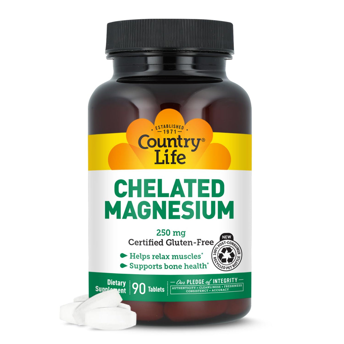 Country Life magnesio quelado 250 mg tabletas: apoyo a la función muscular