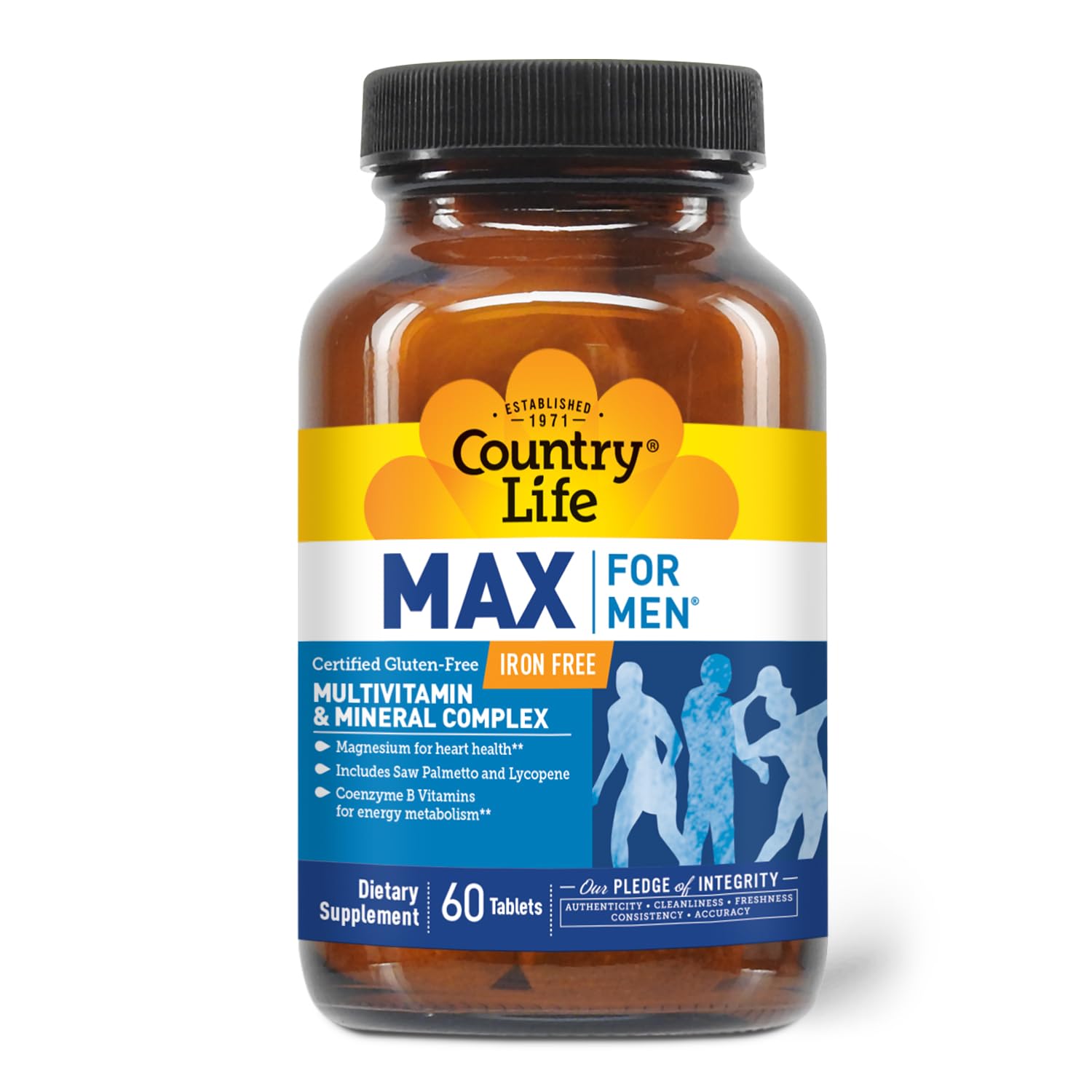 Country Life Max para Hombres, etiqueta nutricional para comparar nutrientes clave.