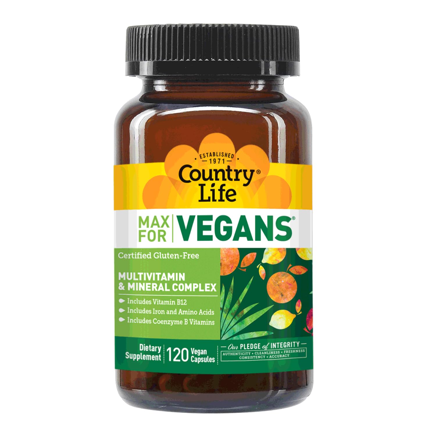 Country Life Max para Veganos: ingredientes clave como B12 y hierro para apoyo nutricional