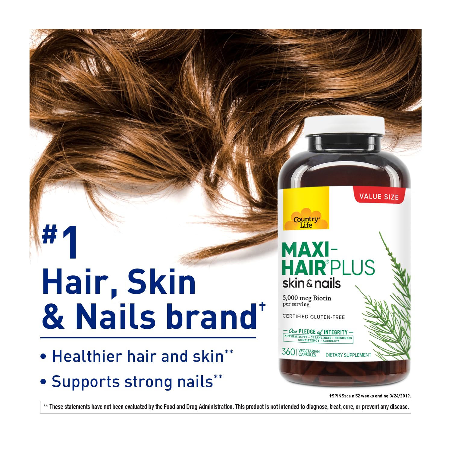 Country Life Maxi-Hair Plus cápsulas biotina 5000 mcg para cabello y uñas
