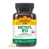 Country Life Methyl B12, frasco de pastillas frambuesa, apoyo para la energía diaria.