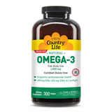 Country Life Omega-3: botella del suplemento de aceite de pescado para uso diario.