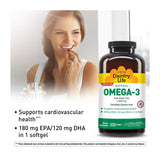 Country Life Omega-3: imagen de producto sin regusto para una experiencia diaria sin molestias.