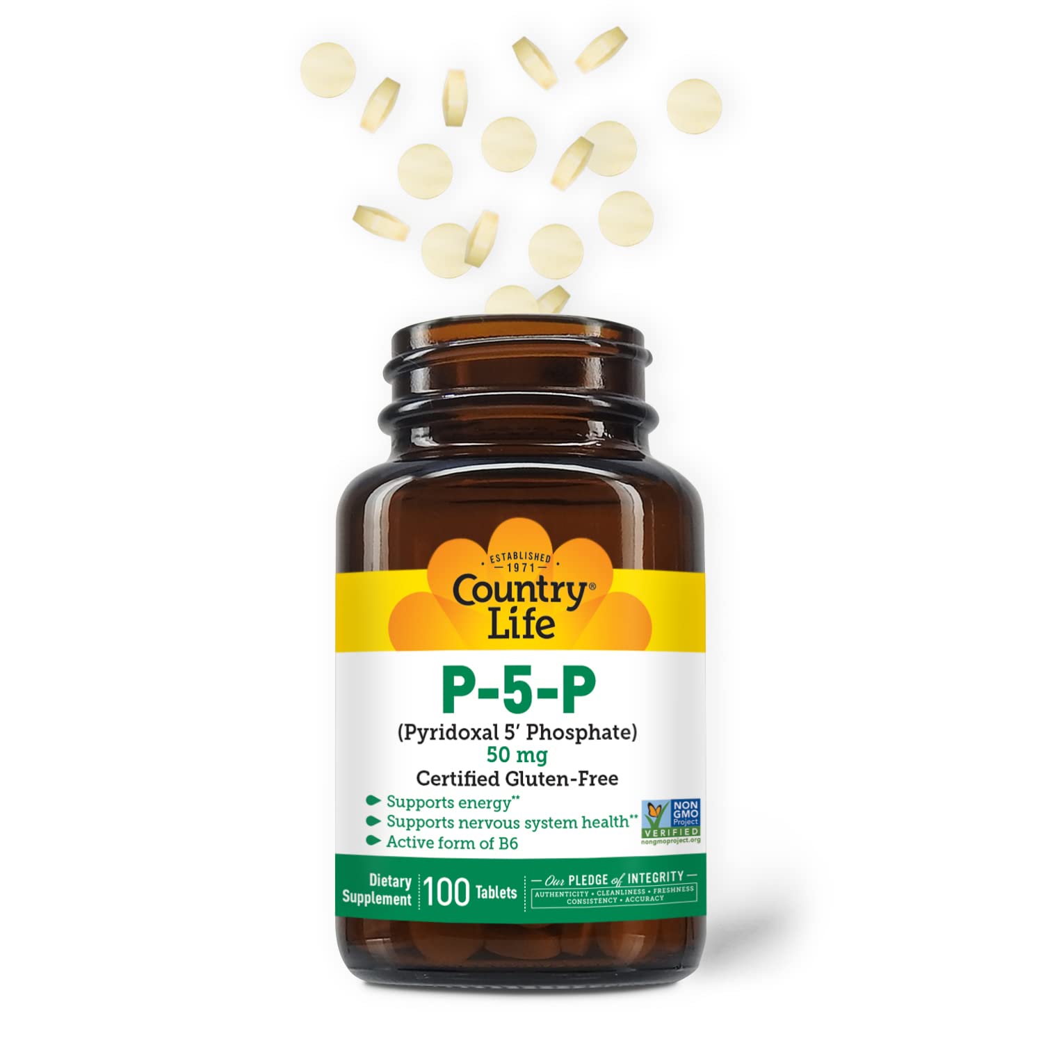 Country Life P-5-P Vitamina B6: cápsulas para apoyo diario del sistema nervioso.
