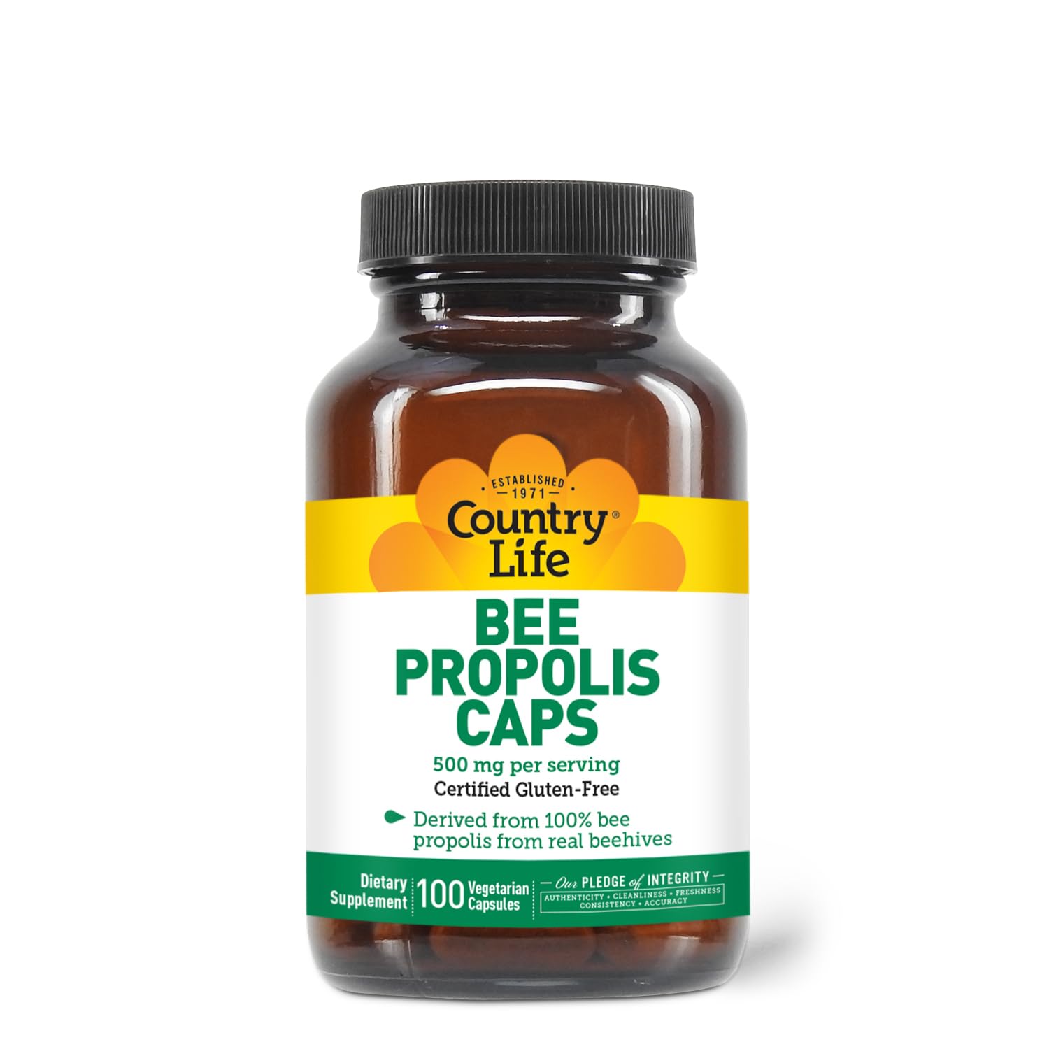 Country Life Propóleo 500 mg cápsulas en botella para uso diario