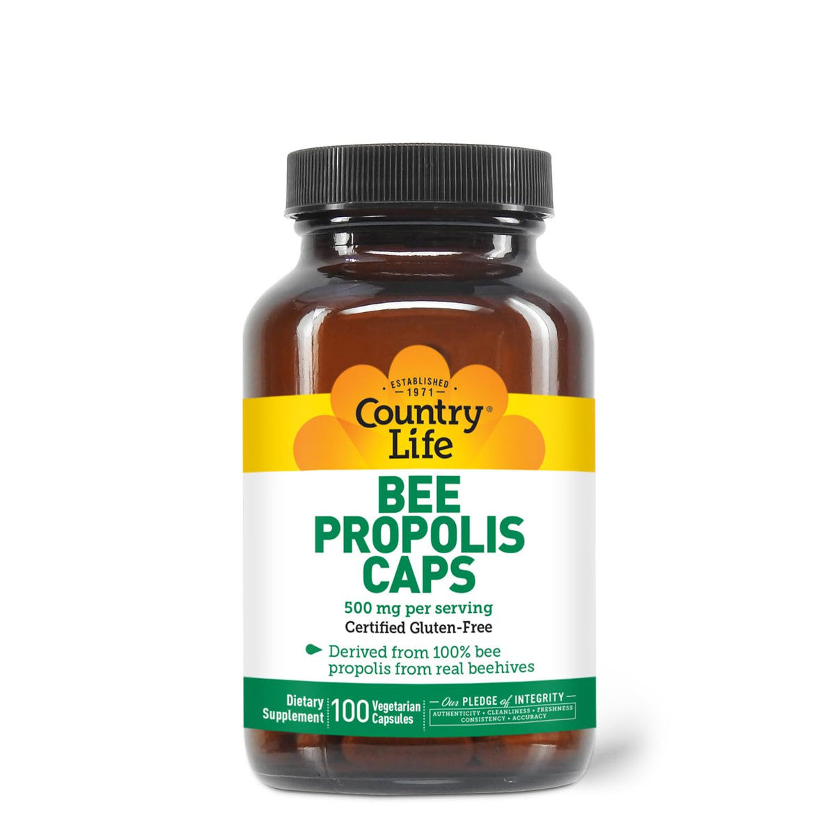 Country Life Propóleo 500 mg cápsulas en botella para uso diario