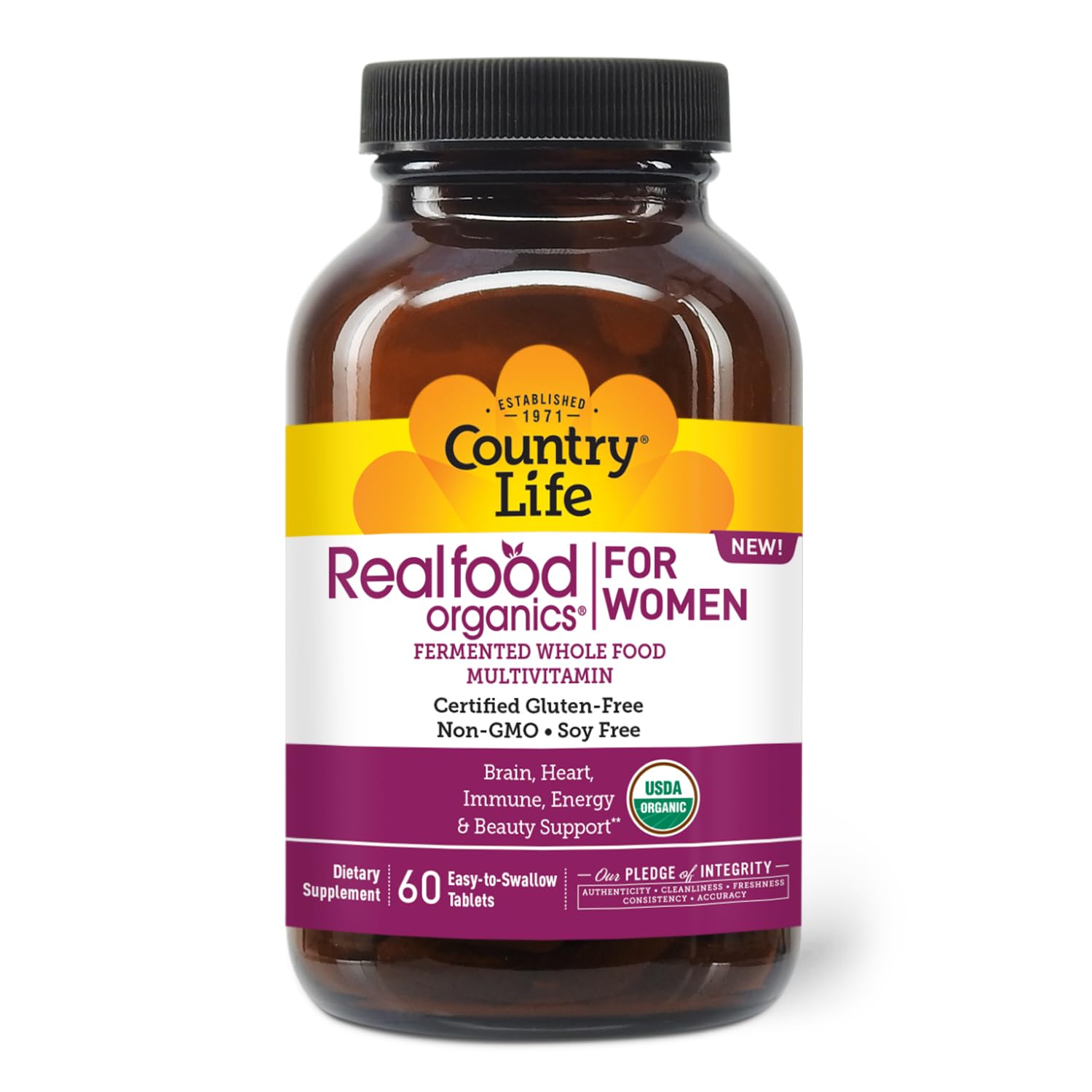 Country Life Realfood Organics multivitamínico femenino, cápsula para energía diaria