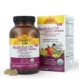 Etiqueta de Country Life Realfood Organics, certificado orgánico para mujeres