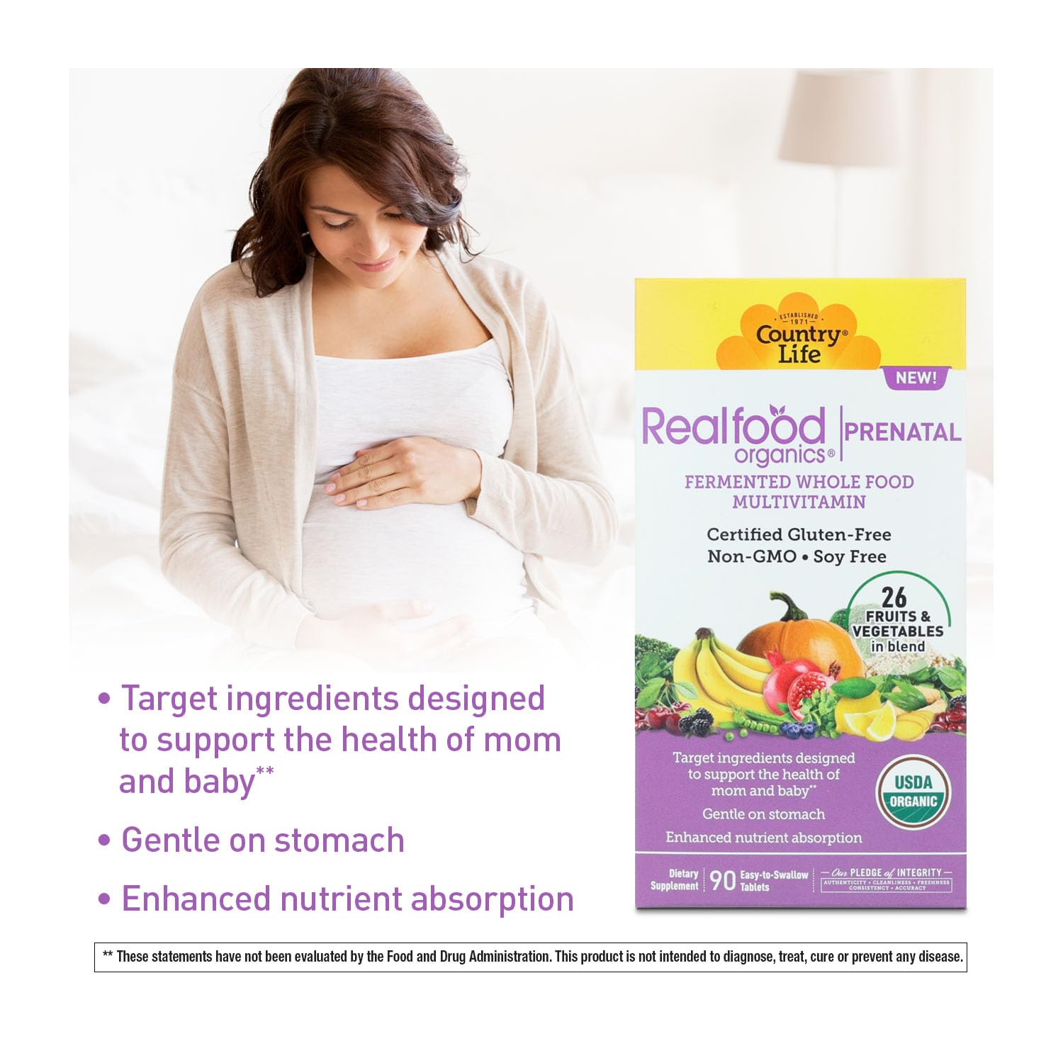 Realfood Prenatal, tabletas fáciles de tragar para la rutina diaria.
