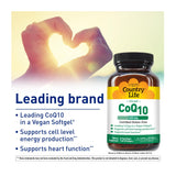 Country Life Simply CoQ10 etiqueta sin gluten y vegana para tranquilidad.